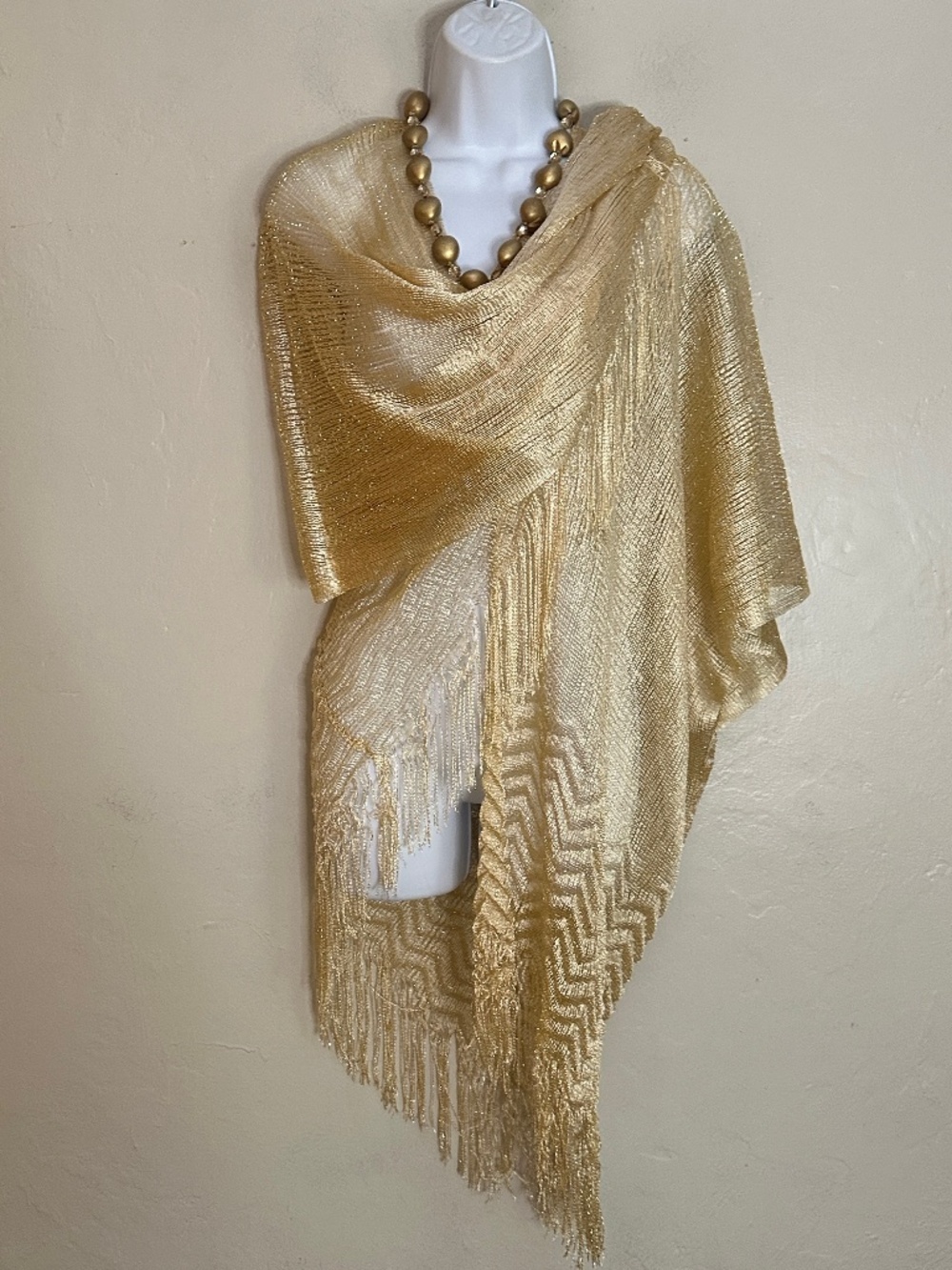 Bon Voyage Fringed Metallic Shawl New with tags One size 100% polyester